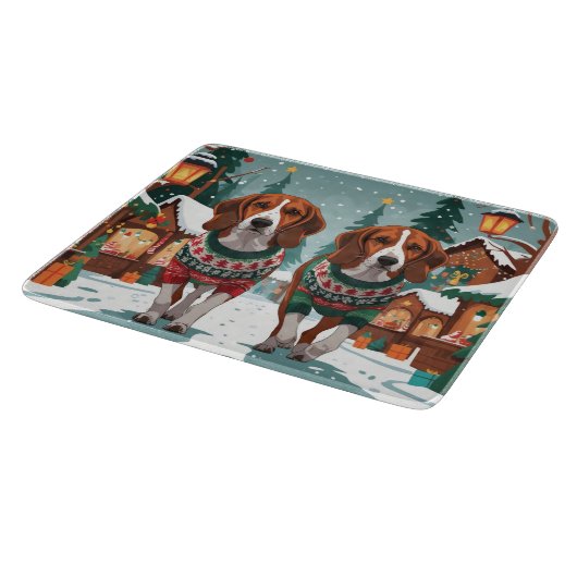 American Foxhound Dogs Christmas Snow Holiday Snijplank (Hoek)