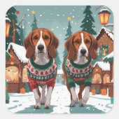 American Foxhound Dogs Christmas Snow Holiday Vierkante Sticker (Voorkant)