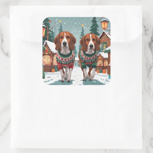American Foxhound Dogs Christmas Snow Holiday Vierkante Sticker (Tas)