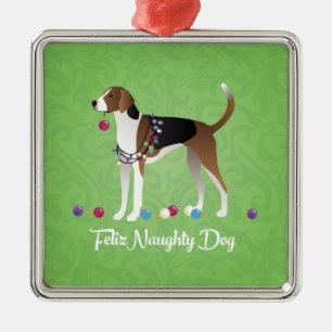 American Foxhound Feliz Naughty Dog Kerstmis Metalen Ornament