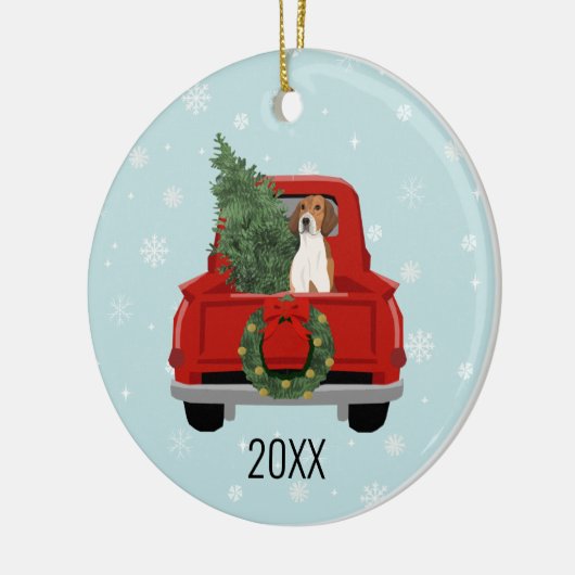 American Foxhound kerst Red Truck Keramisch Ornament (Links)