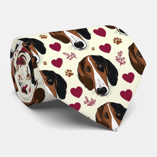 American Foxhound Valentine Hearts Pattern Dog Stropdas (Opgerold)