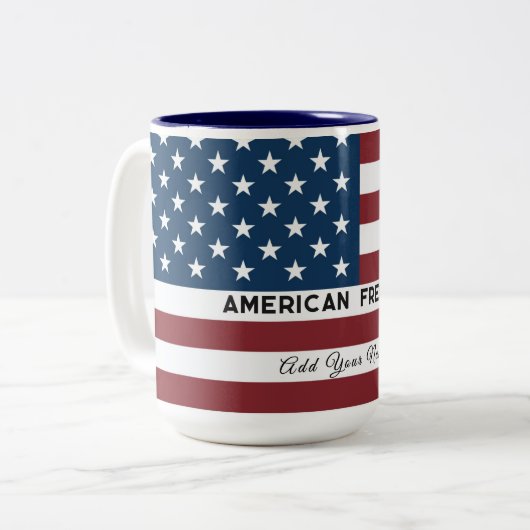 American Freedom Personalized Name Tweekleurige Koffiemok (Voorkant links)