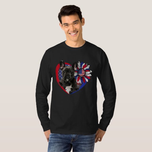 American French Bulldog Dog Heart 4th Of July USA  T-shirt (Voorkant volledig)