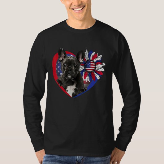 American French Bulldog Dog Heart 4th Of July USA  T-shirt (Voorkant)