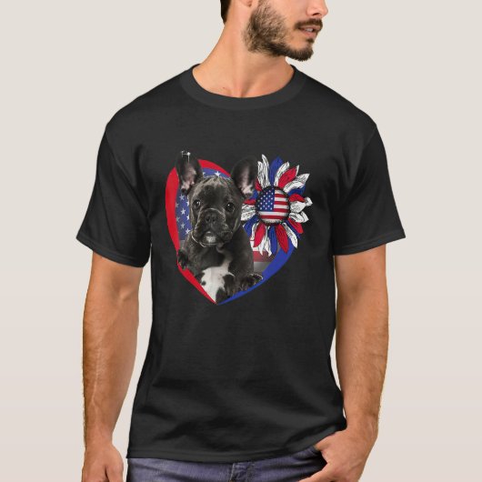 American French Bulldog Dog Heart 4th Of July USA  T-shirt (Voorkant)
