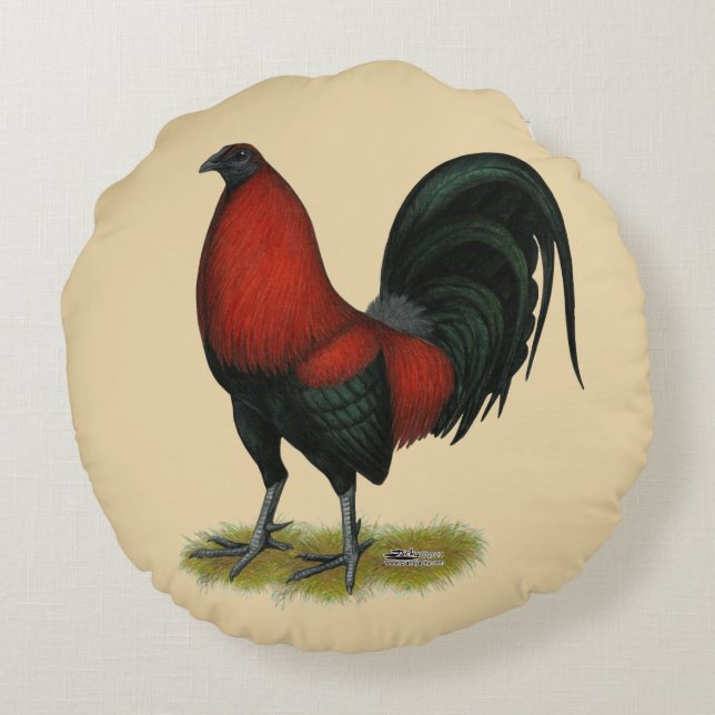 American Game BB Black Red Rooster Rond Kussen (Achterkant)