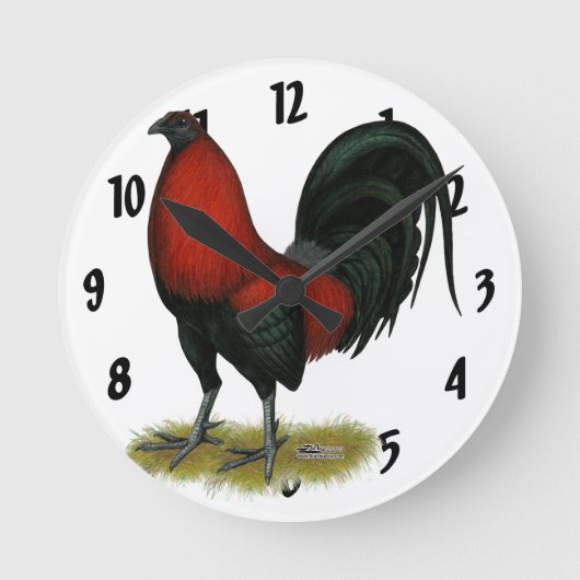 American Game BB Black Red Rooster Ronde Klok (Voorkant)