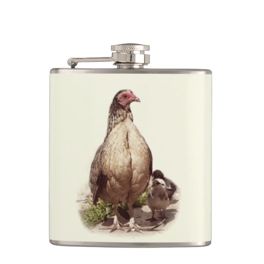 American Game Hen and Baby Chickens Heupfles (Voorkant)