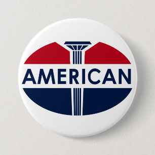 American Gas Station-teken. Platte versie Ronde Button 7,6 Cm