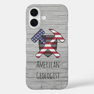 American Geologist Rock Hammer Shield iPhone 16 Hoesje