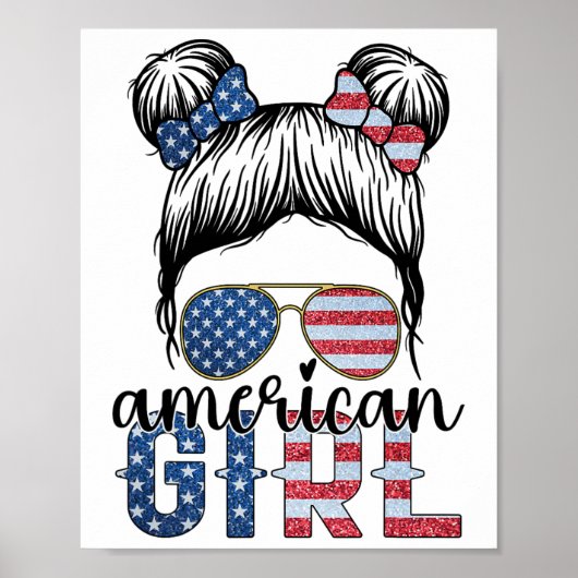 American Girl 4 juli rommelige knot Usa vlag Ameri Poster (Voorkant)