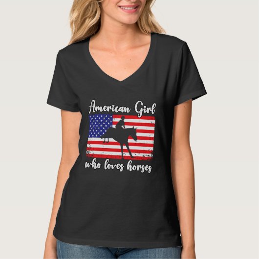 American Girl who loves eventing horses rider  4 T-shirt (Voorkant)