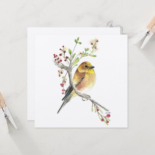 American Goldfinch Bird Berries Card Kaart (Voorkant / Achterkant in situ)