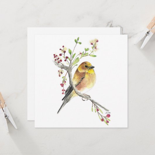 American Goldfinch Bird Berries Card Kaart (Voorkant / Achterkant in situ)