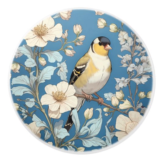 American Goldfinch William Morris Inspired Keramische Knop (Voorkant)
