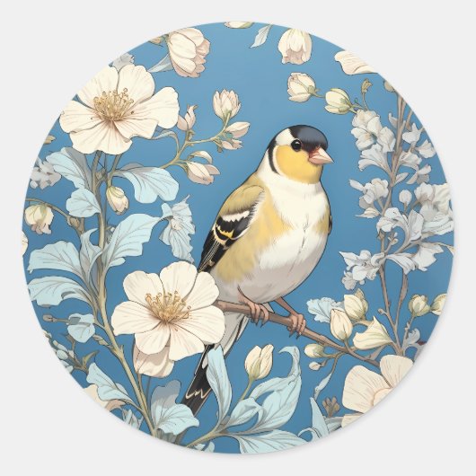 American Goldfinch William Morris Inspired Ronde Sticker (Voorkant)