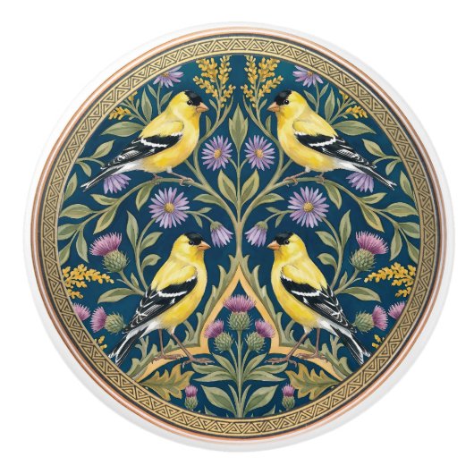 American Goldfinches Bird Ceramic Pull Knob Keramische Knop (Voorkant)