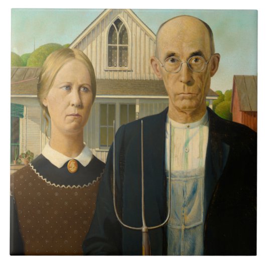 American Gothic, 1930, van Grant Wood Tegeltje (Voorkant)