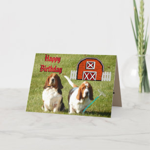 "American Gothic" Birthday Card met Funny Bassets Kaart