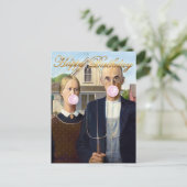 American Gothic Blaast Roze Bubble Gum Briefkaart (Staand voorkant)
