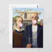 American Gothic Blaast Roze Bubble Gum Briefkaart (Voorkant / Achterkant)