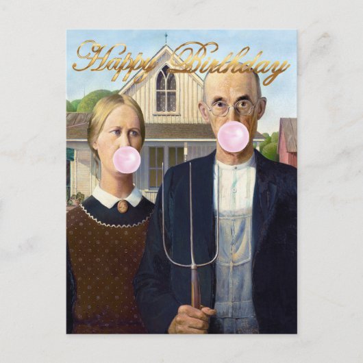 American Gothic Blaast Roze Kauwgom Briefkaart (Voorkant)