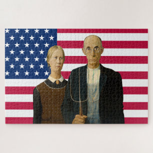 American Gothic Boeren VS Amerikaanse Vlag Legpuzzel
