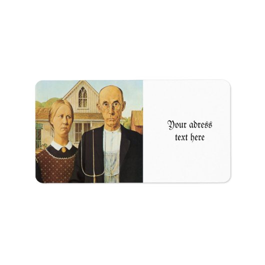 American Gothic by Grant Wood, reproductiekunst,vi Etiket (Voorkant)
