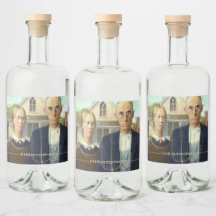American Gothic Fine Art Olieverfschilderij Naam t Likeurfles Etiket