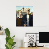 American Gothic - Grant Wood Canvas Print (Thuiskantoor)