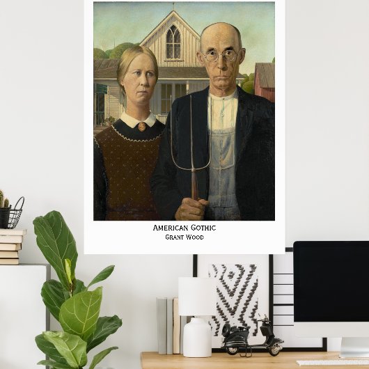 American Gothic, Grant Wood Print (Thuiskantoor)