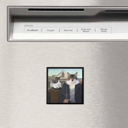 American Gothic grappige kat kitten magneet (Insitu (Vaatwasser))