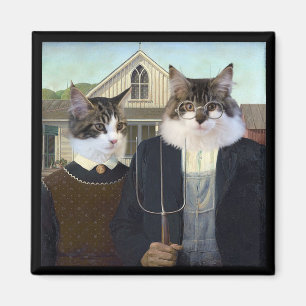 American Gothic grappige kat kitten magneet