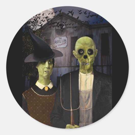 American Gothic Halloween Haunted House Ronde Sticker (Voorkant)