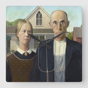 American Gothic Painting by Grant Wood Vierkante Klok