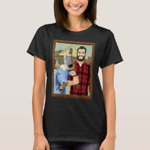 American Gothic Parody MN Paul Bunyan en Babe Blu T-shirt