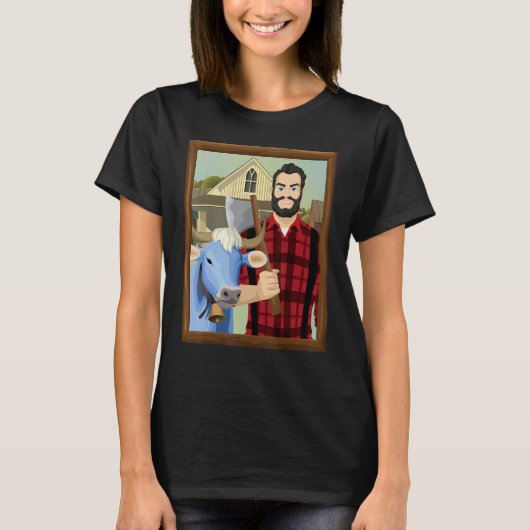 American Gothic Parody MN Paul Bunyan en Babe Blu T-shirt (Voorkant)