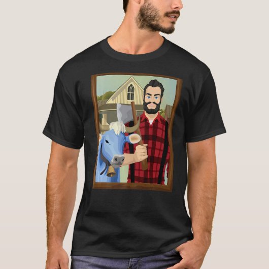 American Gothic Parody MN Paul Bunyan en Babe Blu T-shirt (Voorkant)