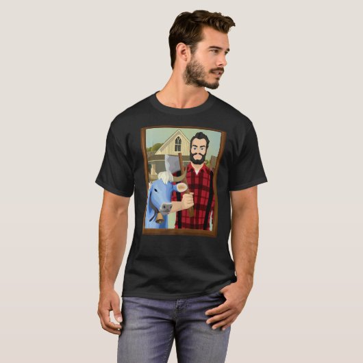 American Gothic Parody MN Paul Bunyan en Babe Blu T-shirt (Voorkant volledig)