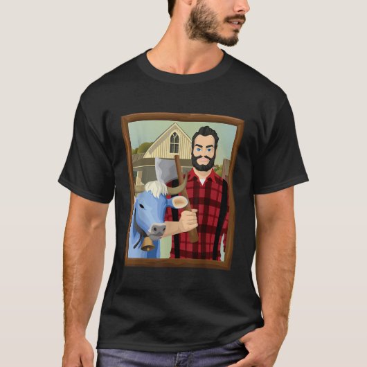 American Gothic Parody MN Paul Bunyan en Babe Blu T-shirt (Voorkant)