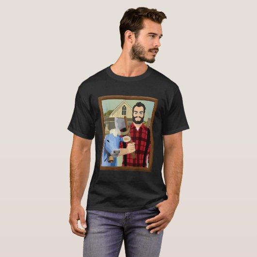 American Gothic Parody MN Paul Bunyan en Babe Blu T-shirt (Voorkant volledig)