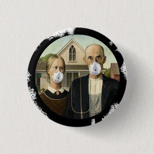 American Gothic Wearing Corona N95 maskers Ronde Button 3,2 Cm