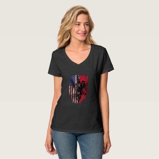 American Grown Albania Roots USA Albanian Flag T-shirt (Voorkant volledig)