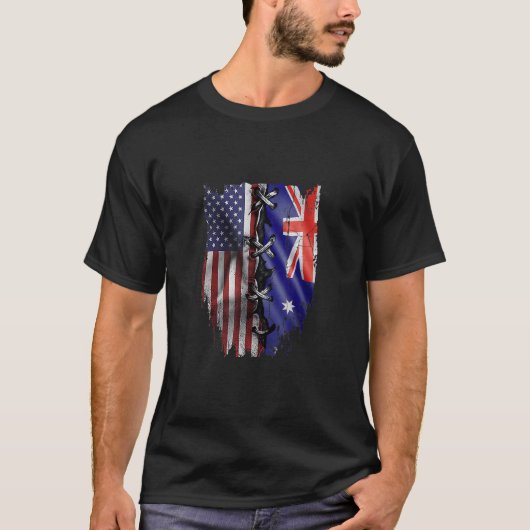 American Grown Australian Roots USA Australia Flag T-shirt (Voorkant)