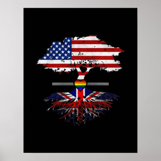 American Grown British Roots Gay Heart LGBT Pride Poster (Voorkant)