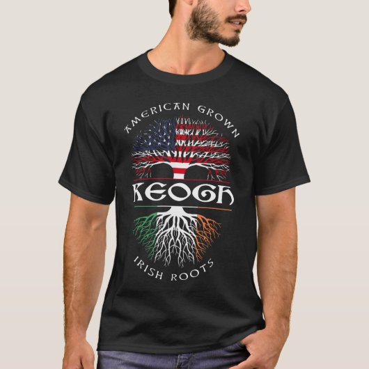 American Grown Irish Roots KEOGH Irish Name T-shirt (Voorkant)