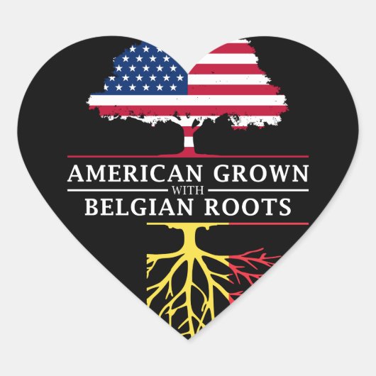 American Grown met Belgische Roots Belgium Design Hart Sticker (Voorkant)