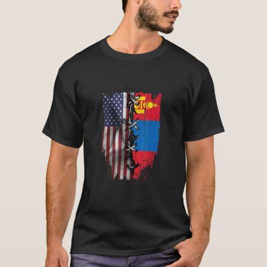 American Grown Mongolian Roots USA Mongolia Flag T-shirt (Voorkant)