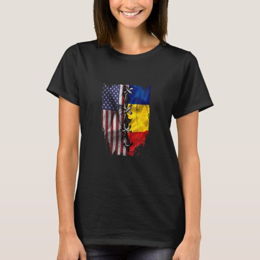 American Grown Romanian Roots USA Romania Flag T-shirt (Voorkant)